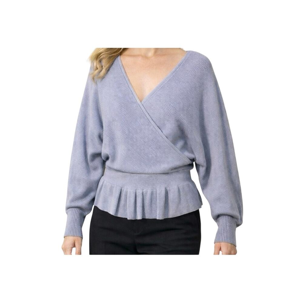 Zesica Sweater Womens Size XL Blue Gray Long Sleeve Pullover V Neck Peplum NWT